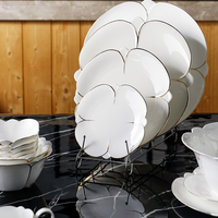 Service de vaisselle en porcelaine blanche avec bordure dorée de luxe LEXI Lily Series pour mariage, restaurant, fête