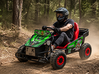 Go Kart Eléctrico Todoterreno de Dos Plazas con Marco de Acero Reforzado y Frenos de Disco Hidráulicos para Diversión al Aire Libre
