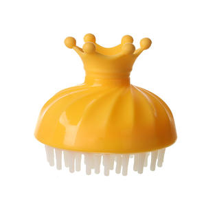 Brosse à shampoing en silicone Crown pour bébé, poils doux, massage, exfoliation, brosse de bain pour la tête, jaune, rose, vert - Product Image 2