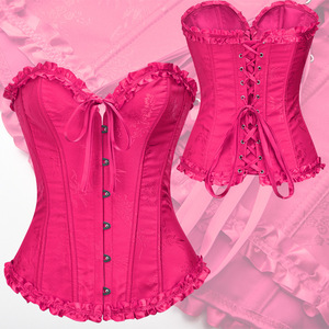 Corset en satin pour femme, rouge rosé, à lacets, cintrant la taille, style court - Product Image 1