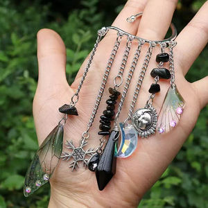 Orecchini di cristallo naturale con <span class=keywords><strong>pietra</strong></span> di ghiaia e <span class=keywords><strong>pietra</strong></span> con ali di <span class=keywords><strong>sole</strong></span> e luna ornare orecchini di cristallo magico da strega per regalo - Product Image 1