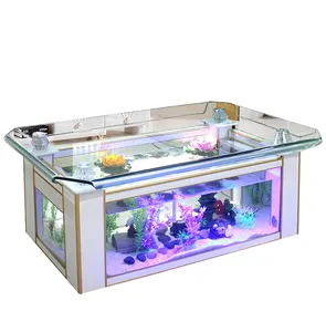 Wholesale aquarium turtle tank living room sofa table top ultra white curling coffee table ecological glass fish tank