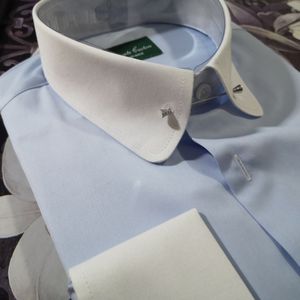 Camicia da Uomo Primaverile Nuova Slim Fit in Filato Tinto Stile Formale a Maniche Lunghe <span class=keywords><strong>con</strong></span> Colletto Eaton Autentico e <span class=keywords><strong>Gemelli</strong></span> alla Francese - Prezzo Speciale - Product Image 3