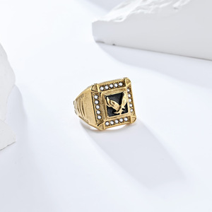 Men's Eagle Square <b>Ring</b> Steel Gold Micro Pave <b>Titanium</b> Steel Fashion Jewelry Gift - Product Image 3