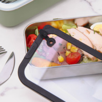 Bol à salade rectangulaire en acier inoxydable avec couvercle en verre trempé, récipient de stockage alimentaire durable pour la cuisine