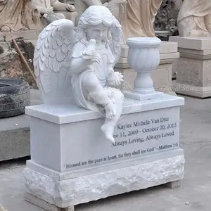 Fantaisie Sculpté À La Main Enfant Ange Pleureur Marbre Monument Pierre Tombale