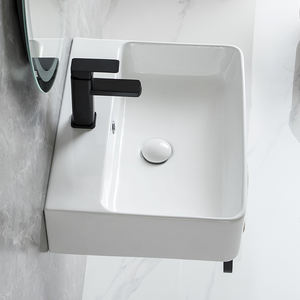 하이 퀄리티 욕실 화장대 위생 도자기 직사각형 용기 세라믹 손 씻기 세면대 싱크대 벽 걸이 세면대 수건 선반 - Product Image 3