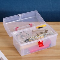 Boîte de rangement en plastique PP transparent avec couvercle, poignée de transport portable, bac organisateur double couche pour trousse médicale à domicile