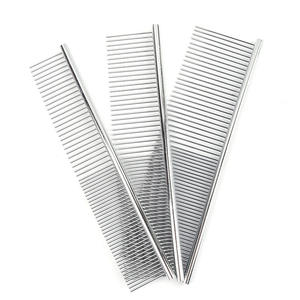 Alat pembersih Stainless Steel untuk Teddy anjing kucing, sisir baris perawatan rambut indah gigi besi panjang ukuran kecil besar - Product Image 3