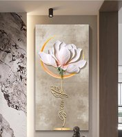 Peinture décorative intérieure moderne de luxe magnolia avec éclairage LED avancé, version verticale, peinture suspendue tridimensionnelle