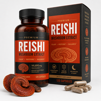 Extrait de champignon Reishi testé en laboratoire, 14000 mg équivalent, non-OGM, soutien adaptogène pour la relaxation et l'équilibre, 120 capsules, OEM