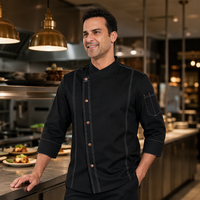 Veste de chef pour la restauration hôtelière, uniforme de chef en sergé poly, logo brodé personnalisé, surpiqûres contrastées, veste de chef lavable à usage commercial