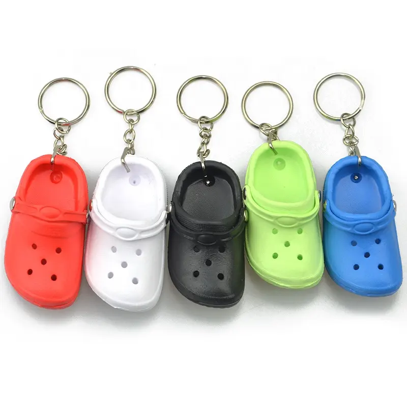 Custom Soft PVC Rubber Keychains Bag Pendant Colorful Slipper Clog Shoes Eva Plastic Key chain 3d mini Small Hole Shoes Keychain