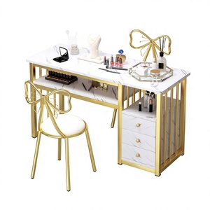 Spot-on simple and trendy nail salon exclusive <b>table</b> and chair set - Luxury nail <b>table</b> for double-person manicure with <b>drawers</b> - Product Image 4