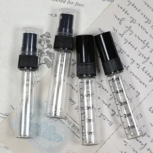 Flacon de parfum en verre gradué transparent mince de 2ml 3ml 5ml 10ml avec pulvérisateur à pompe noir pour échantillon de parfum flacons en verre