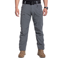 Celana Panjang Hiking Outdoor Musim Semi Gugur, Bahan Spandex 4 Arah, Anti Air, Kamuflase Abu-abu, Celana Cargo Taktis untuk Berburu Pria
