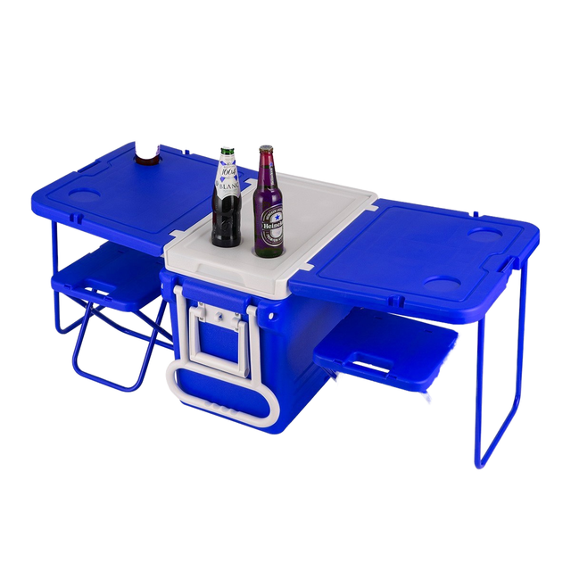 TR-Folded PE Insulation Cooler with Wheeled Beverage Table Set Outdoor Logo Pattern Equipment for Food & Refrigeration