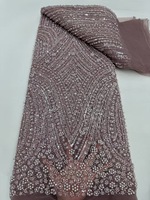 NI.AI Tissu de mariée perlé de luxe Dentelle violette lourde perlée brodée avec paillettes pour robe de soirée de mariage nuptiale