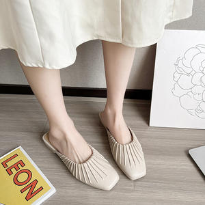 Pantoufles fermées pour femmes, plates, à enfiler, pour l'été, loisirs, antidérapantes, beige, taille 36-40 - Product Image 5