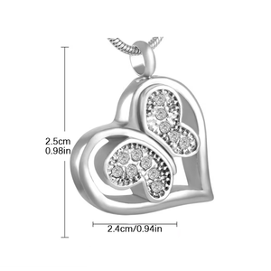 Aço inoxidável Cremação Urna para Cinzas Animal Coração-shaped <span class=keywords><strong>Butterfly</strong></span> Memorial Urn Pendant Colar Encantos Osso Ash Pendant - Product Image 2
