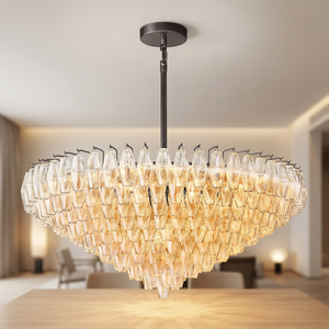 Lustre en cristal rond en forme de tambour, corps doré, ampoule LED E27, lumière chaude 2700K, luminaire suspendu pour salon, grande taille - Product Image 4