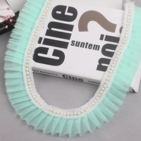 Dentelle à volants perlée en polyester double couche de 5,5 cm (2,2 po) avec motif uni, faite à la main, décorative, style rétro, pour mariée et mariage