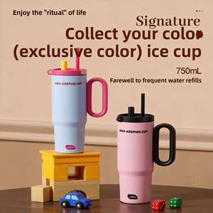 Gobelet isotherme sous vide avec couvercle - Grande capacité 750 ml - Thermos à rétention thermique pour boissons chaudes/froides - Tasse multi-usages mignonne - Product Image 1