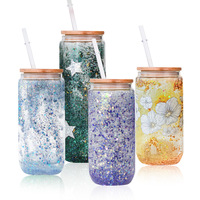 Double paroi 16 Oz 16 Oz 20Oz 25Oz clair et globe de neige Tumbler Sublimation Verre vierge avec couvercle en bambou
