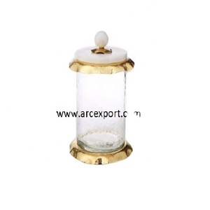 Pot à sucre en verre martelé avec couvercle en marbre, design admirable, élégant, de qualité supérieure, pot de service fantaisie en vente - Product Image 1