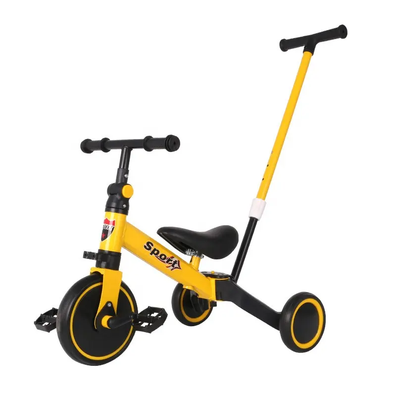 Venta al por mayor barato logotipo personalizado 3 en 1 niños bicicleta de equilibrio de tres ruedas niños triciclo funcional de empuje con valla