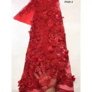 Bunga 3d Nigeria Renda/Merah dengan Kain Renda Mutiara Kain Tule Prancis 2019/Kain Renda Inmyshop untuk Natal