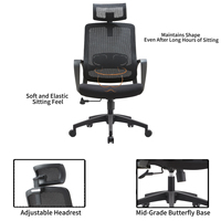 Chaise de bureau en mesh noir à dossier haut, directement de l'usine |   Chaise ergonomique à hauteur réglable avec accoudoirs fixes intégrés en nylon pour la maison et le bureau