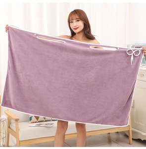 Toallas de ducha de terciopelo coral <span class=keywords><strong>Toalla</strong></span> absorbente suave y gruesa con lindos bolsillos de lazo se puede usar <span class=keywords><strong>Toalla</strong></span> de baño falda de ducha con <span class=keywords><strong>tirantes</strong></span> - Product Image 1