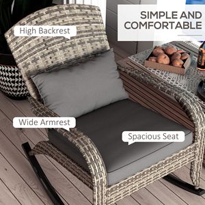 DB for Hot Sale Adirondack Rocking Chair Outdoor Wicker Patio Rattan Rocker with High <b>Back</b> and Seat Cushion <b>Pillow</b> - Product Image 5