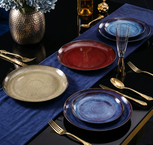 Retro Kiln Glaze Multi-color <b>Ceramic</b> <b>Plates</b>, Premium Western Tableware for Steak Pasta Bulk Wholesale Custom Gift Box Restaurant - Product Image 1