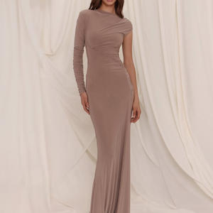 Abito da <span class=keywords><strong>Donna</strong></span> in Maglia Elasticizzata a Quattro Vie, Colore Unico Personalizzato, di Alta Qualità, OEM, alla Moda, <span class=keywords><strong>Chic</strong></span>, Estivo, con Collo Rotondo - Product Image 3