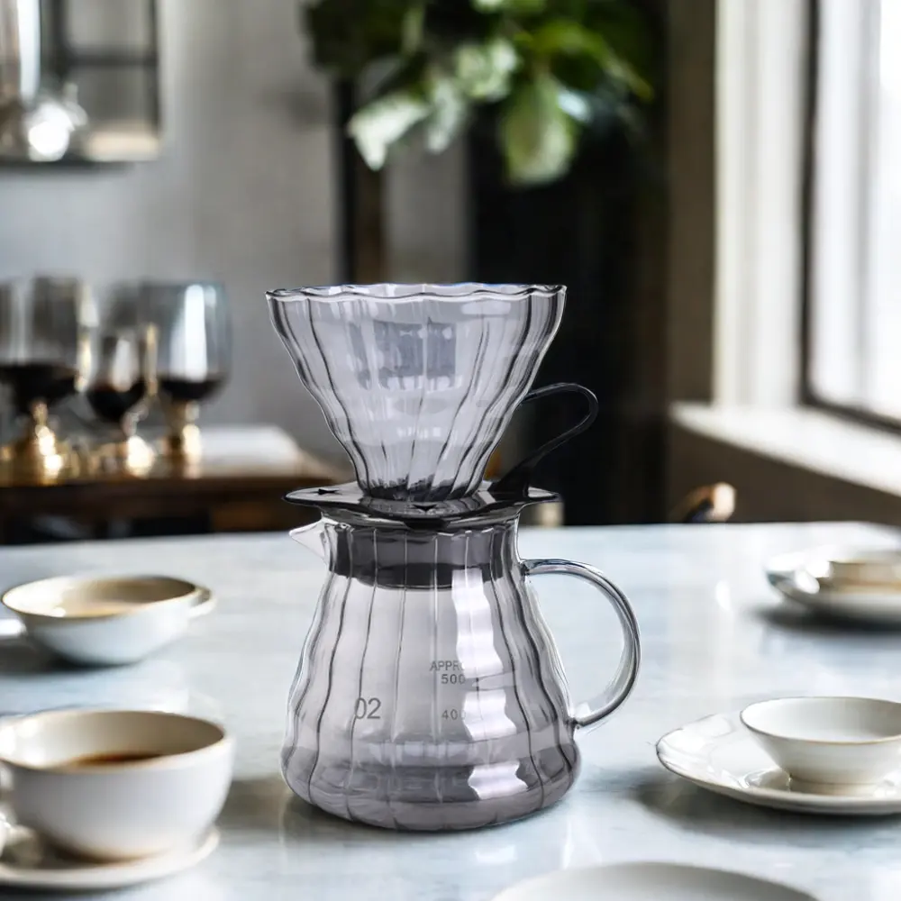 Modern Design 600Ml Hoog Borosilicaatglas Helder Grijs Amberkleurig Koffiedruppelaar Ketel & Pot