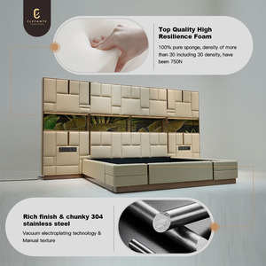 Cao cấp sang trọng phòng ngủ thiết kế hiện đại đôi <span class=keywords><strong>Sofa</strong></span> giường bọc sợi nhỏ da Vua kích thước giường với đầu giường - Product Image 4