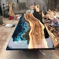 Usine de meubles de maison table à manger en bois massif direct pour restaurant cuisine en noyer rivière en résine époxy