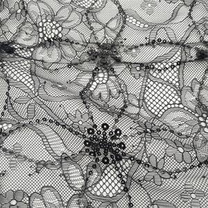 Tissu en dentelle française tricotée à sequins, motif floral noir, style luxueux, largeur 150 cm, mélange de nylon pour robes, décoration intérieure et vêtements de travail - Product Image 4
