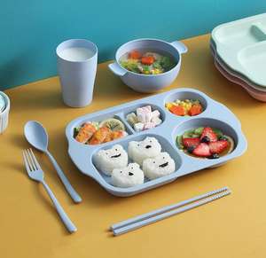 Plateau à dîner en <span class=keywords><strong>plastique</strong></span> écologique, assiette rectangulaire moderne avec fourchette, cuillère et baguettes, pour enfants et adultes. - Product Image 2