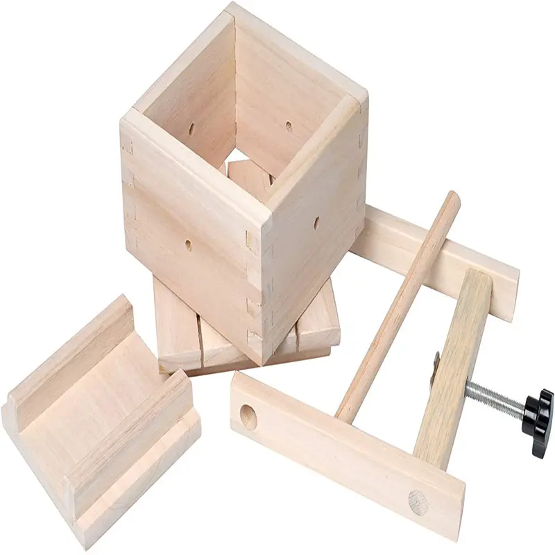Tofu Press and Cheese Press for Making Feta, Halloumi, Mexican, Curds, Goats Cheese, Paneer and Vegan Nut Queso - Simple Wooden