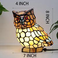 Lampe de table moderne en forme de hibou, dôme en verre teinté jaune et blanc, avec alimentation électrique
