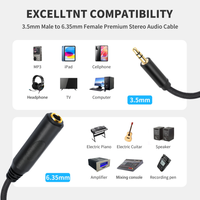 Câble audio stéréo TRS mâle 3,5 mm (1/8 pouce) vers femelle 6,35 mm (1/4 pouce) de 0,3 m, 1,5 m, 3 m de longueur pour iPhone, iPad, MP3, guitare