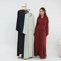 Robe Abaya pour femmes musulmanes grande taille, col en V, manches longues, taille ajustable, couleur unie, robe maxi islamique modeste