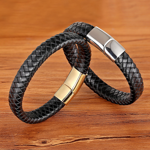 Pulsera de Cuero Genuino Dorada Personalizada para <span class=keywords><strong>Hombre</strong></span> con Cierre Magnético y Grabado de Logotipo, Regalo para el Día del Padre o Navidad, Brazaletes Modernos - Product Image 4