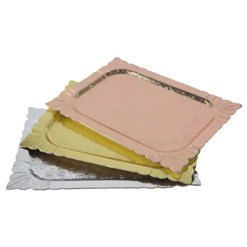 wholesale Gold Silver Rose Gold Paper Cake Tray Rectangle Shaped Paper Plate Bakery Disposable Cardboard 201507