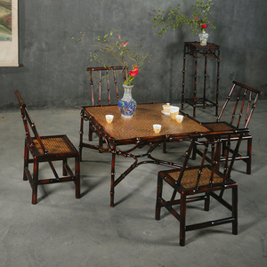 Chinese Style <b>Bamboo</b> Tea Table Set 4 Seater Solid Wood Garden Furniture Outdoor Indoor Use - Product Image 2