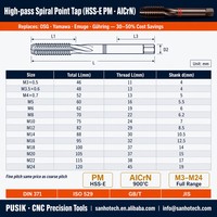 Taraud de machine à pointe spirale CNC en acier inoxydable GB DIN371 HSSE-PM en acier allié M35 M42 Cobalt, revêtement nano TiCN, alternative YG-1 OSG