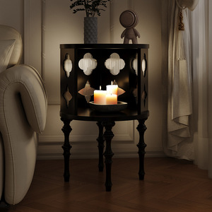 French Retro Solid Wood Side <b>Table</b> With Starry Sky Design Round Storage <b>Coffee</b> <b>Table</b> For Living Room Sofa Corner - Product Image 2